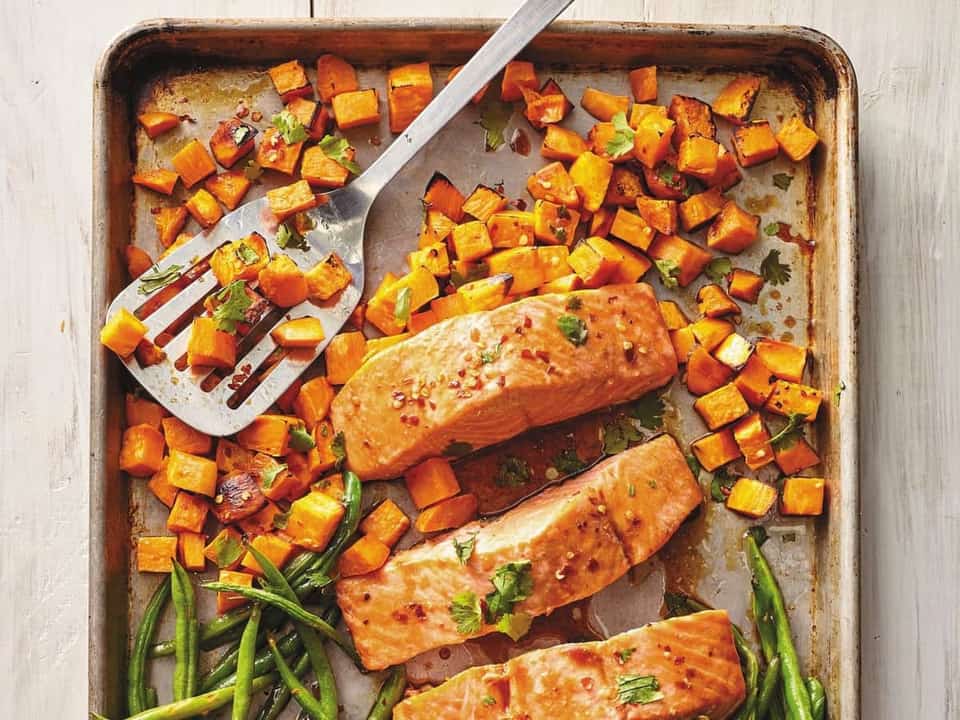 Baked Salmon with Sweet Potato Recipe (450 Cal, 42g Protein) | Eati — Eati blog cover