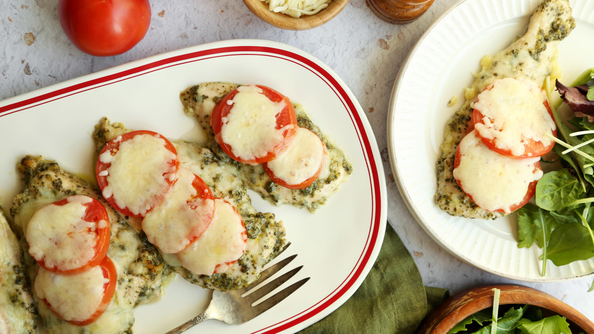 30 Best High-Protein Recipes (Easy Low-Calorie Meals) | Eati: [Baked Pesto Mozzarella Chicken](/blog/baked-pesto-mozzarella-chicken-recipe) — illustration for this section
